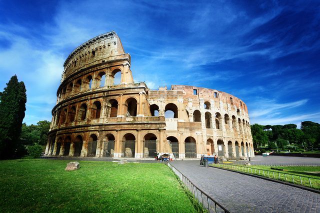 Ancient Roman Colosseum at sunset